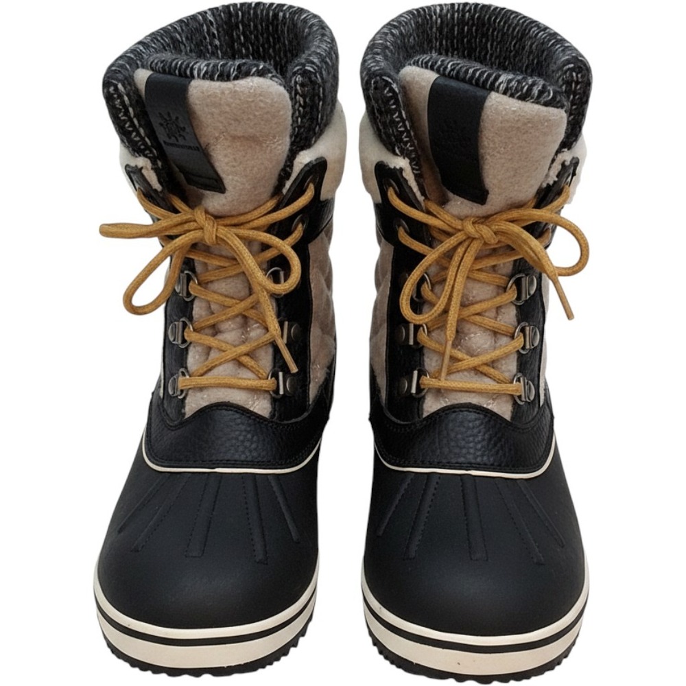 GlobalWin Winter Duck Boots Women Size 7 Black Tan W1910-11 Faux Fur